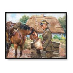 Jerzy Kossak Ułan z koniem 30×40