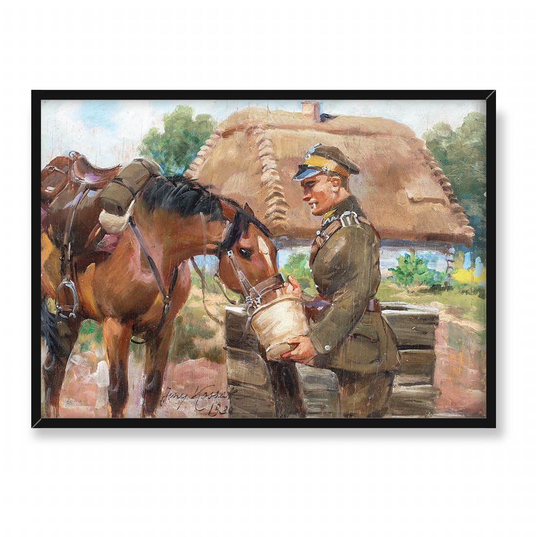 Jerzy Kossak Ułan z koniem 70x50