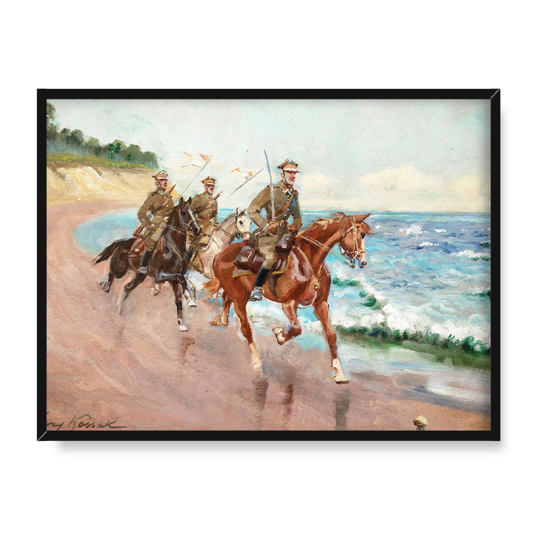 Jerzy Kossak Ułani nad brzegiem morza 30x40 w RAMIE