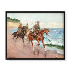 Jerzy Kossak Ułani nad brzegiem morza 50×40