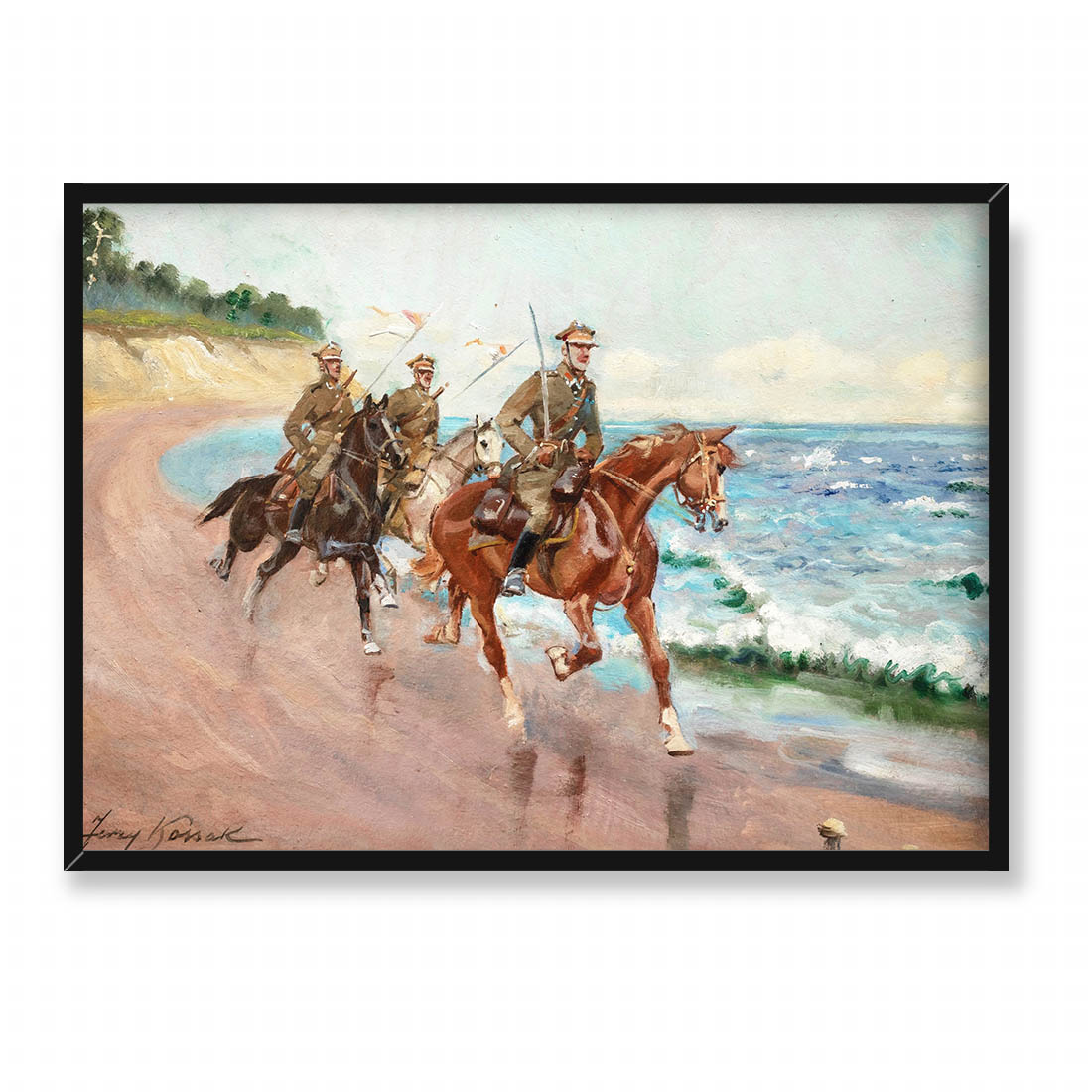 Jerzy Kossak Ułani nad brzegiem morza 70x50