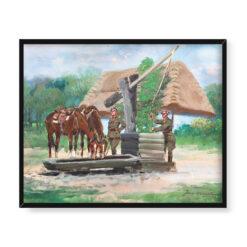 Jerzy Kossak Ułani przy studni 50×40