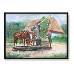 Jerzy Kossak Ułani przy studni 70×50