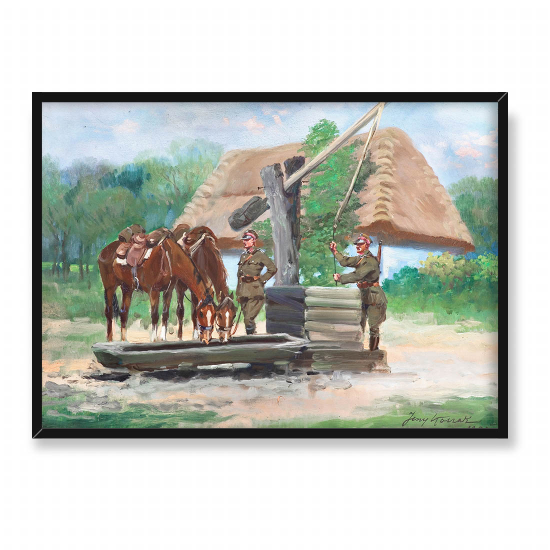 Jerzy Kossak Ułani przy studni 70x50