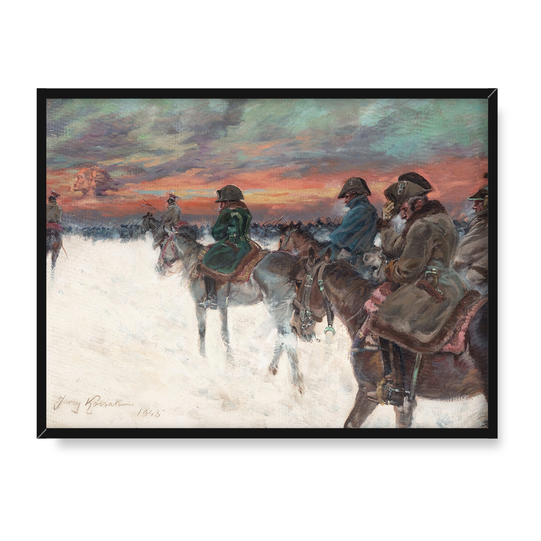Jerzy Kossak Wizja Napoleona w odwrocie spod Moskwy 30x40 w RAMIE
