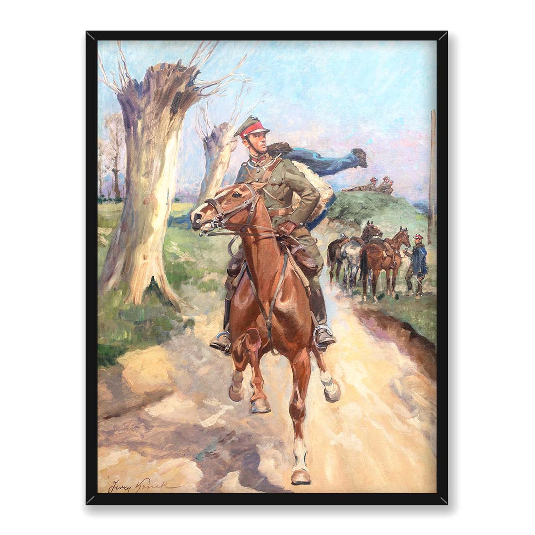 Jerzy Kossak Zwiad ułański 30x40 w RAMIE