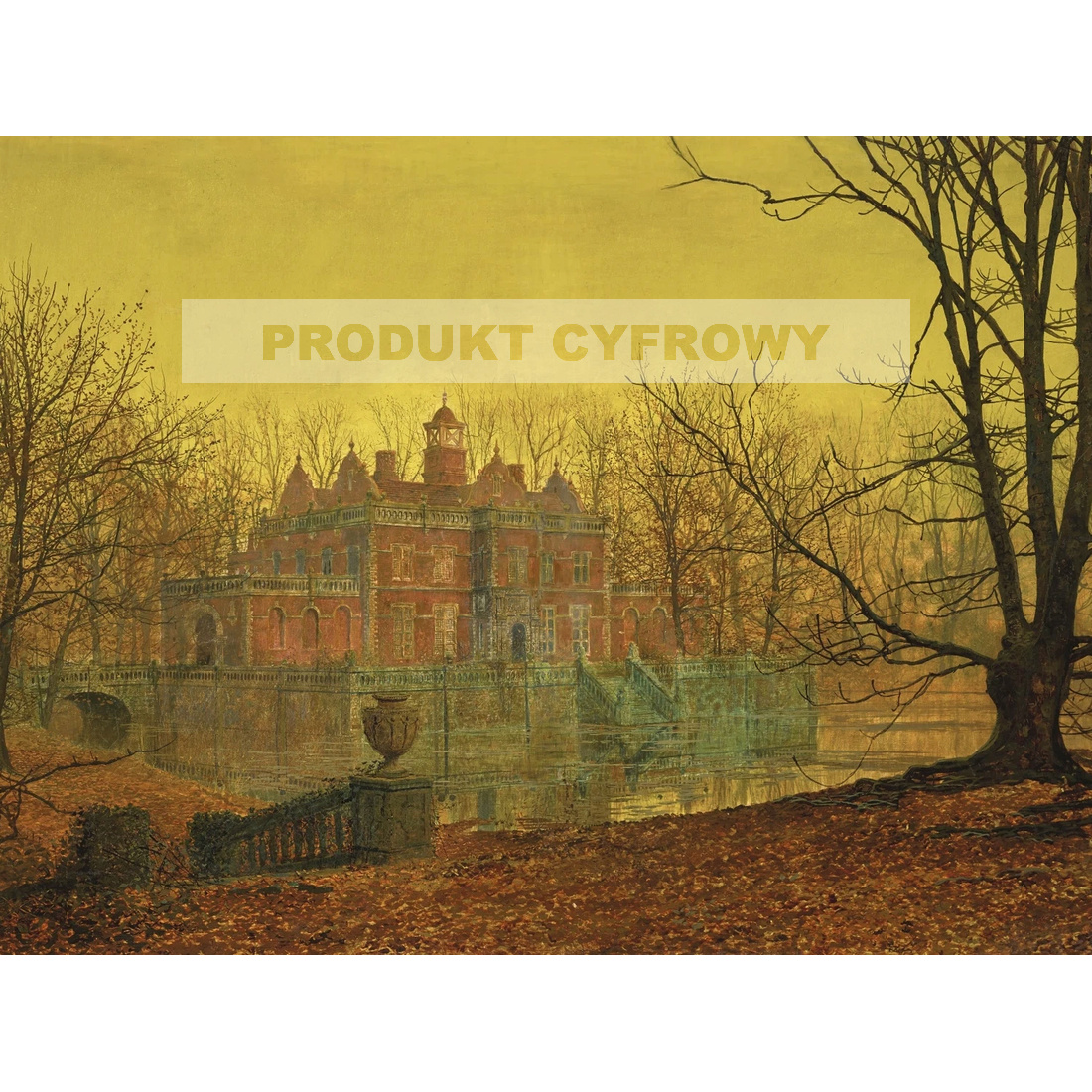 John Grimshaw Dom w Yorkshire otoczony fosą — produkt cyfrowy do pobrania