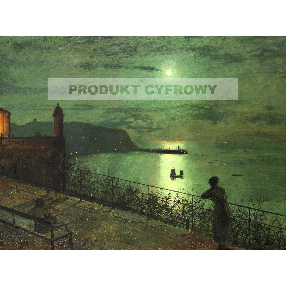 John Grimshaw Scarborough z ławek przy hotelu Grand — produkt cyfrowy do pobrania