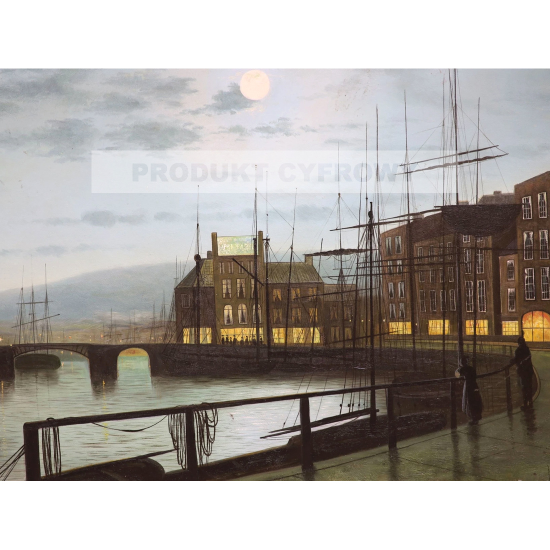 John Grimshaw Scena w porcie o zmierzchu — produkt cyfrowy do pobrania