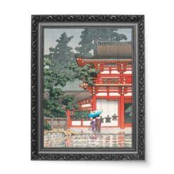 Kawase Hasui Deszcz nad świątynią wydruk na płótnie 50×70