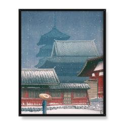Kawase Hasui Śnieg przed świątynią Hie 40×50