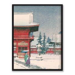 Kawase Hasui Świątynia Nezu w śniegu 30×40