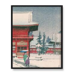 Kawase Hasui Świątynia Nezu w śniegu 40×50