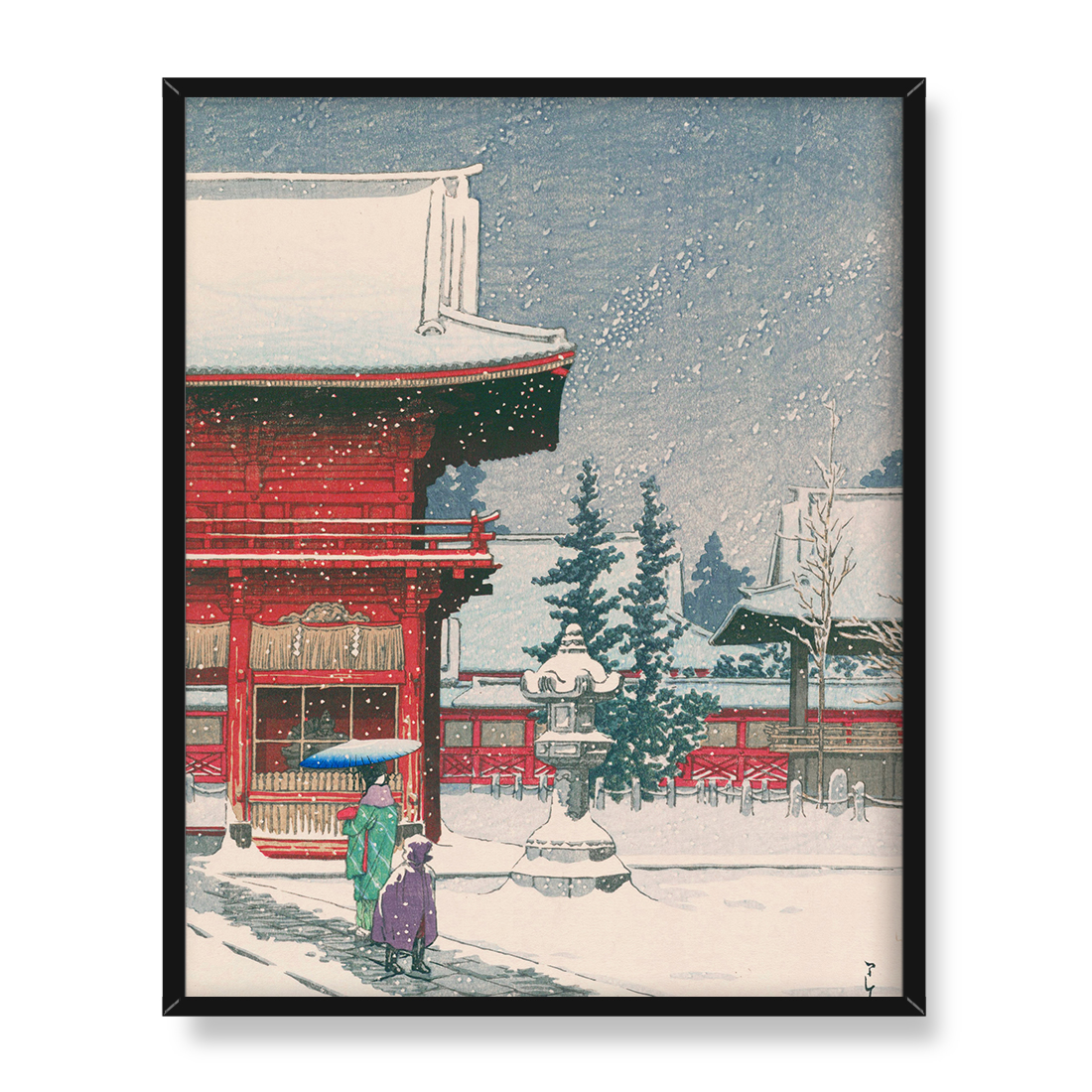Kawase Hasui Świątynia Nezu w śniegu 40x50