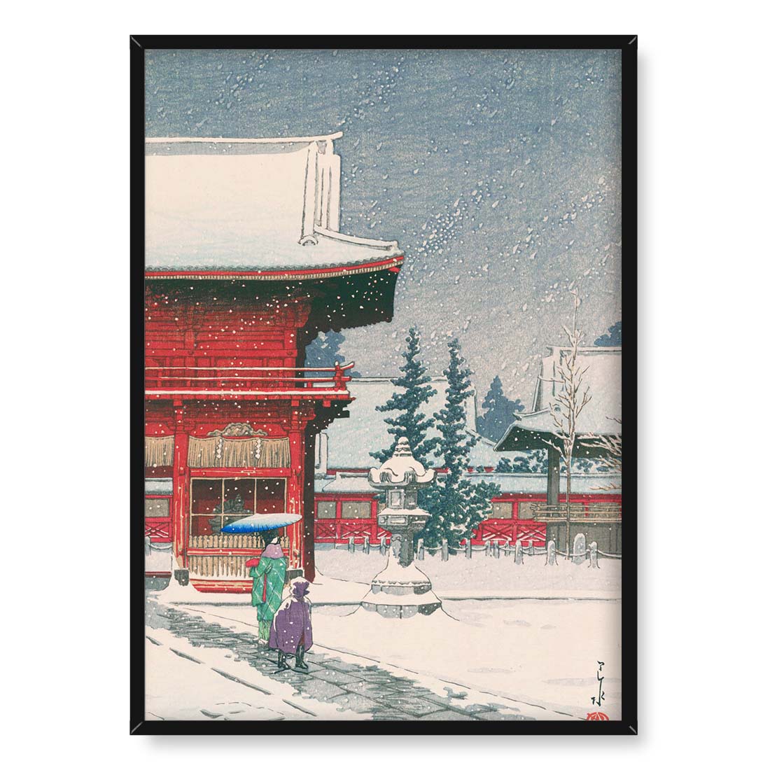 Kawase Hasui Świątynia Nezu w śniegu 50x70