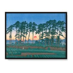 Kawase Hasui Zachód słońca w Ichinokura Ikegami 40×30