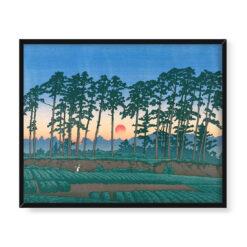 Kawase Hasui Zachód słońca w Ichinokura Ikegami 50×40