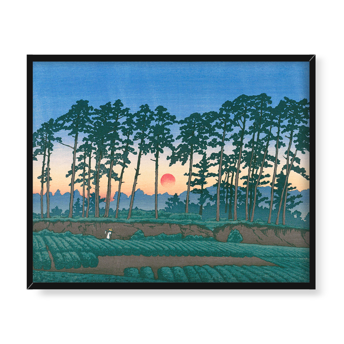 Kawase Hasui Zachód słońca w Ichinokura Ikegami 50x40