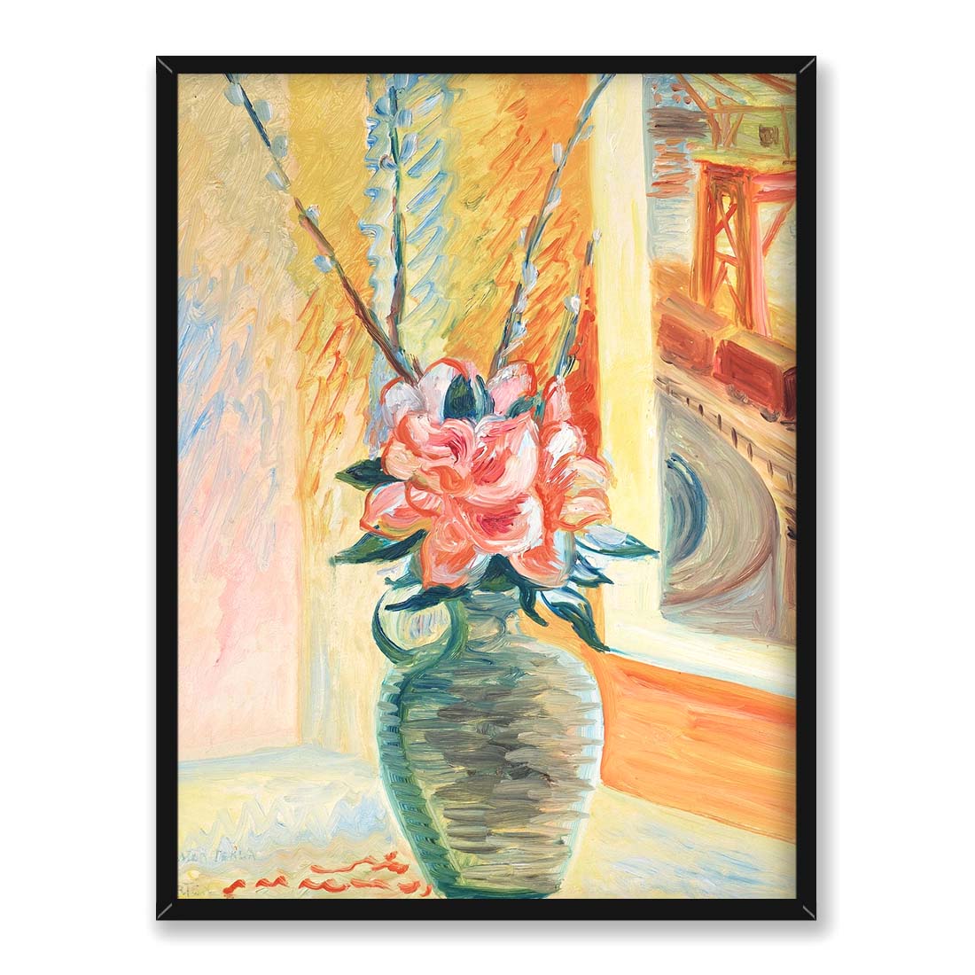 Sigrid Hjerten Martwa natura z kwiatami i widokiem z okna 30x40