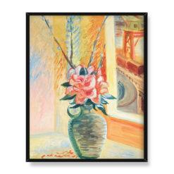 Sigrid Hjerten Martwa natura z kwiatami i widokiem z okna 40×50