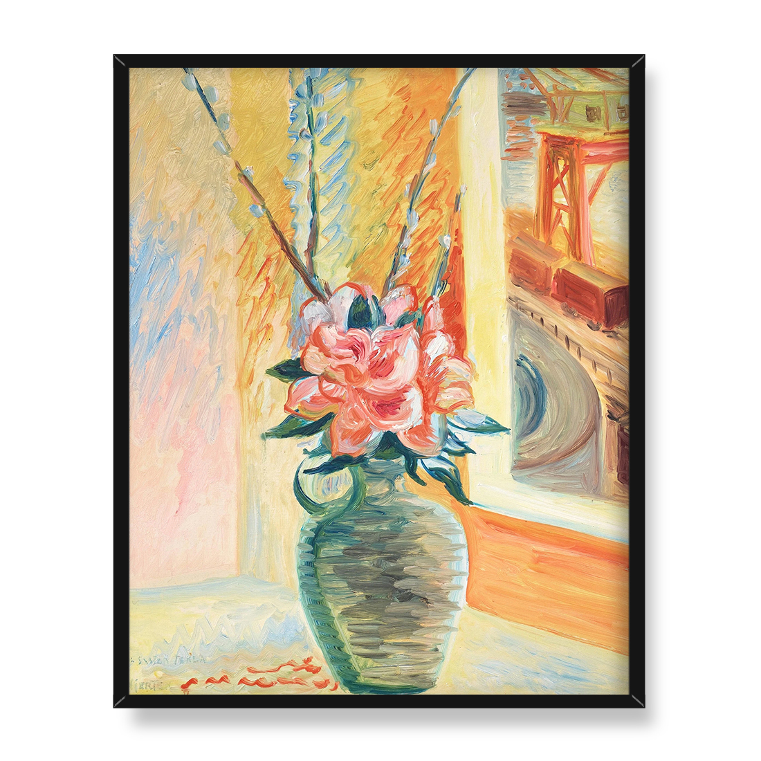 Sigrid Hjerten Martwa natura z kwiatami i widokiem z okna 40x50