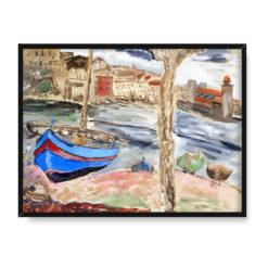 Sigrid Hjerten Motyw śródziemnomorski z niebieską łodzią 30×40