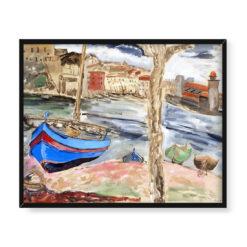 Sigrid Hjerten Motyw śródziemnomorski z niebieską łodzią 50×40