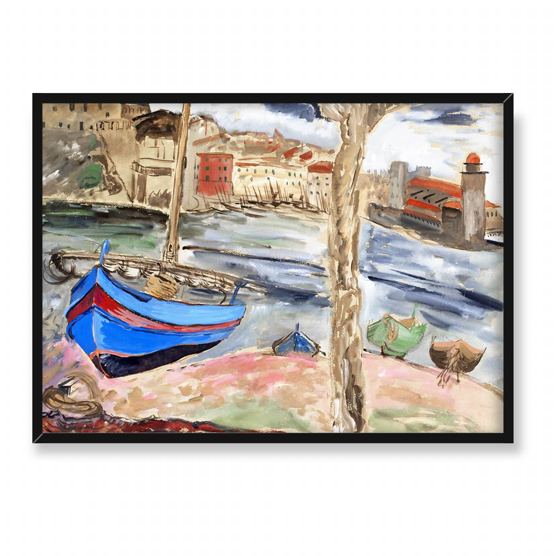 Sigrid Hjerten Motyw śródziemnomorski z niebieską łodzią 70x50