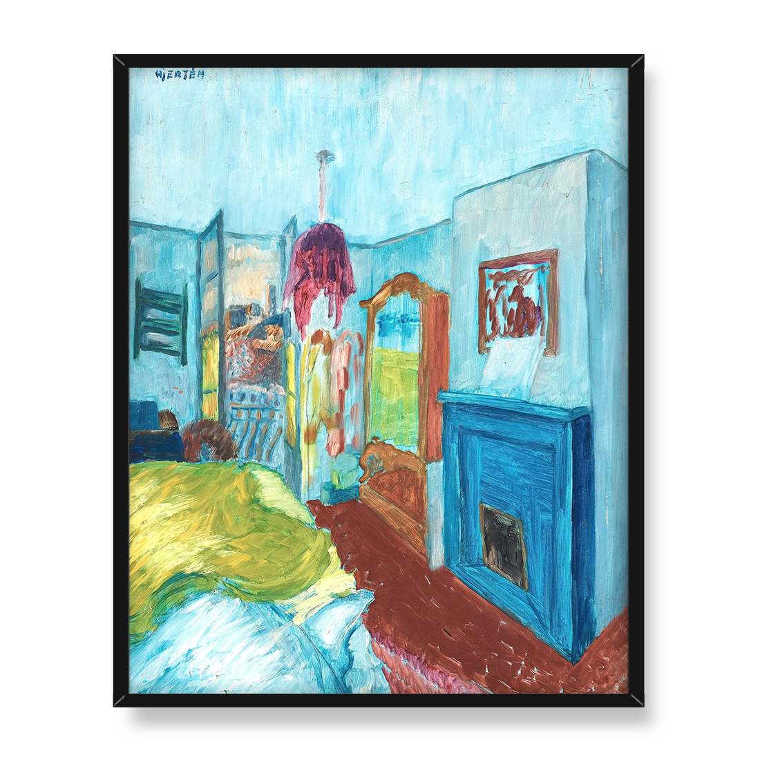 Sigrid Hjerten Niebieski kominek 40x50 w RAMIE