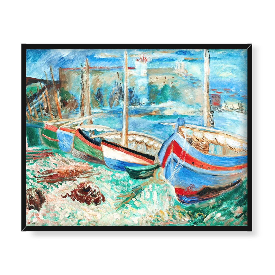 Sigrid Hjerten Łodzie rybackie Collioure 50x40 w RAMIE