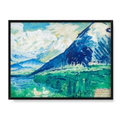 Sigrid Hjerten Południowy pejzaż z górami i parą łabędzi 30×40