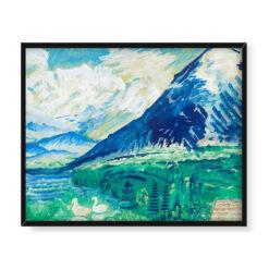 Sigrid Hjerten Południowy pejzaż z górami i parą łabędzi 50×40