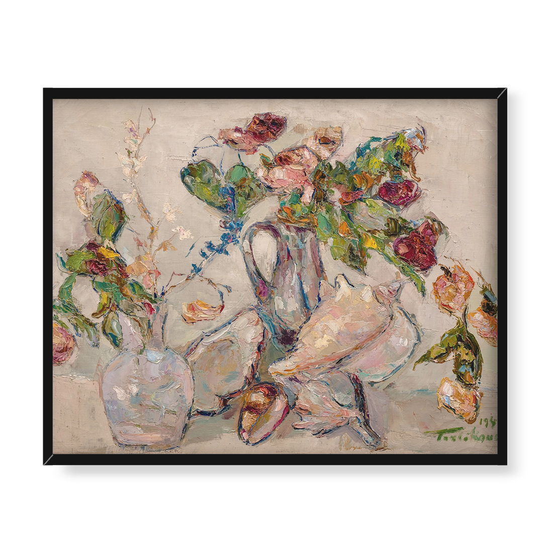 Włodzimierz Terlikowski Martwa natura z kwiatami i muszlami 50x40