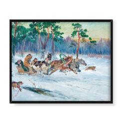 Wojciech Kossak Trójka i wilki w zimowym pejzażu 50×40