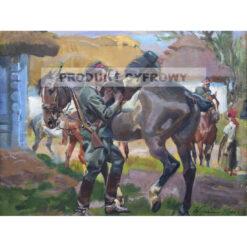 Wojciech Kossak Ułan legionowy siodłający konia — produkt cyfrowy do pobrania