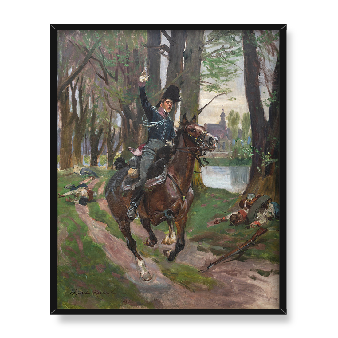 Wojciech Kossak Zwyciężyliśmy Raszyn 1809 40x50 w RAMIE