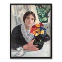 Wojciech Weiss Kobieta z wazonem kwiatów 30×40