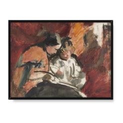 Wojciech Weiss Wspólna lektura Żona artysty z córką 30×40