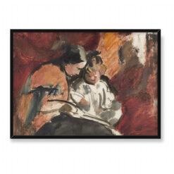 Wojciech Weiss Wspólna lektura Żona artysty z córką 70×50