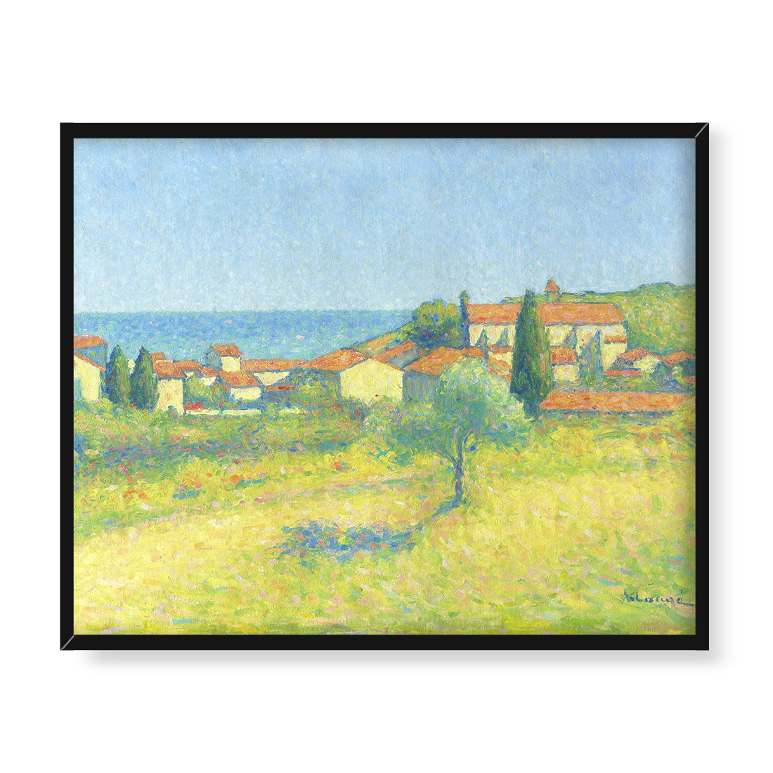 Achille Lauge Dachy Collioure nad morzem 50x40 w RAMIE
