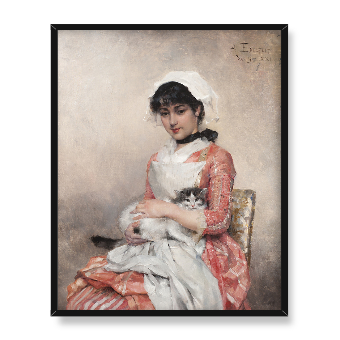 Albert Edelfelt Dziewczyna z kotem 40x50 w RAMIE