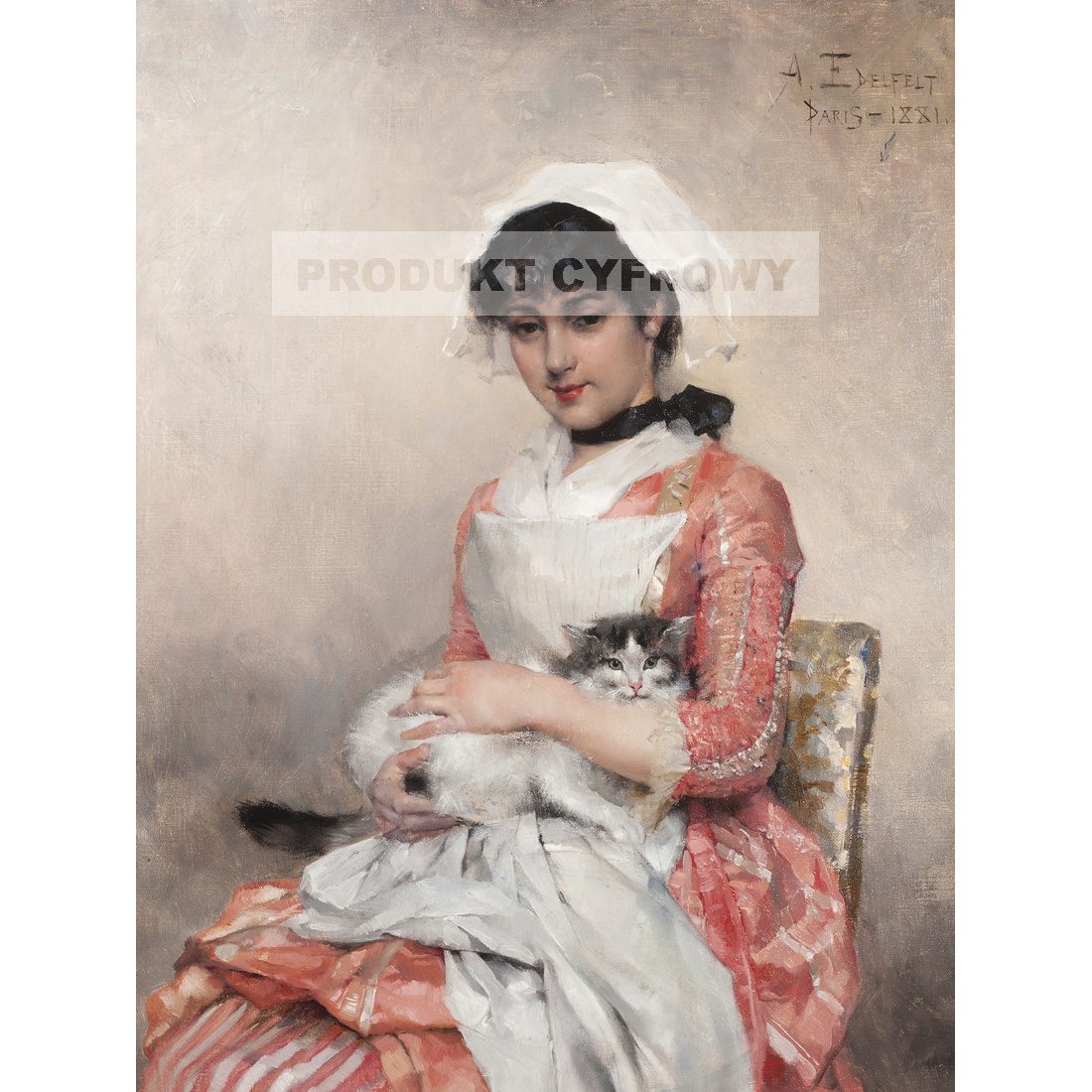 Albert Edelfelt Dziewczyna z kotem — produkt cyfrowy do pobrania