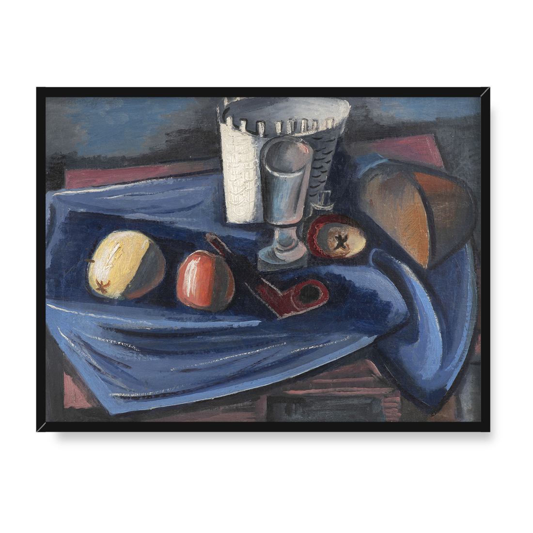 Alfred Justitz Martwa natura z jabłkami chlebem i fajką 40x30