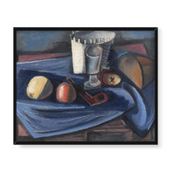 Alfred Justitz Martwa natura z jabłkami chlebem i fajką 50×40
