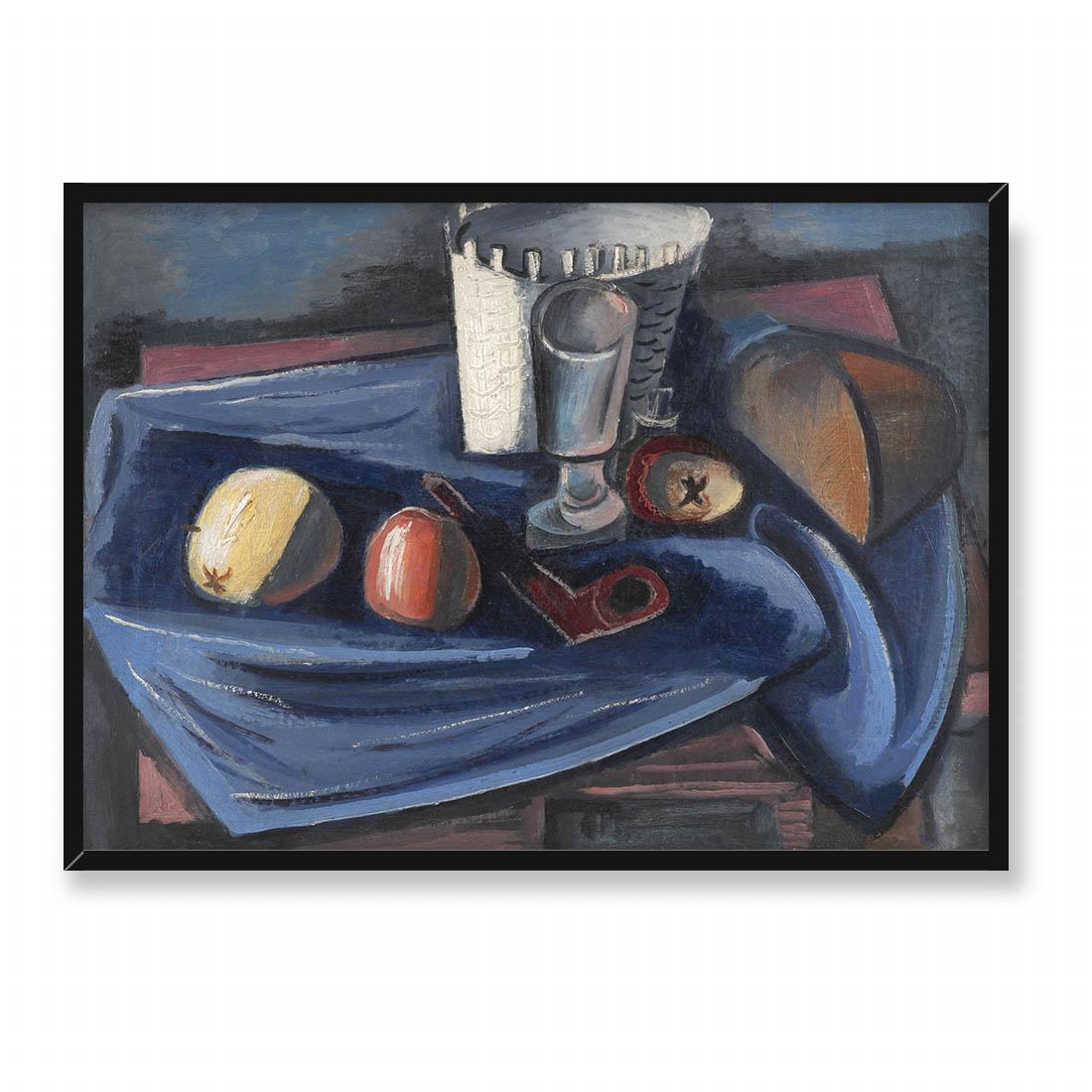 Alfred Justitz Martwa natura z jabłkami chlebem i fajką 70x50