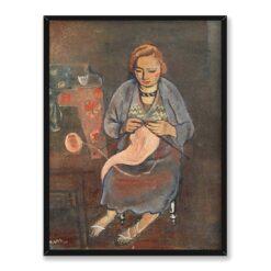 Georges Kars Kobieta robiąca na drutach 30×40