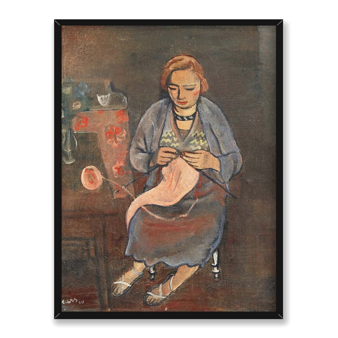 Georges Kars Kobieta robiąca na drutach 30x40