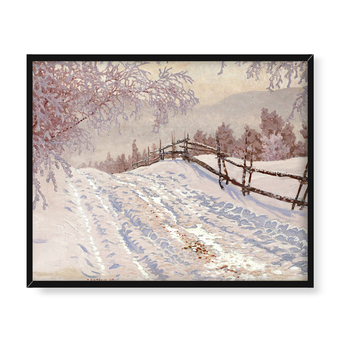 Gustaf Fjaestad Ośnieżona droga z płotem 50x40