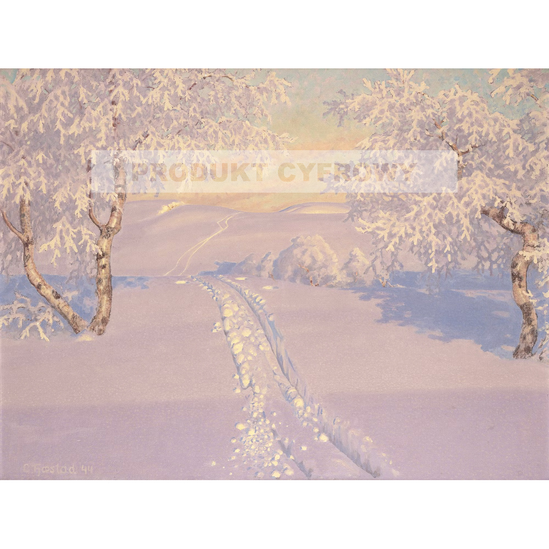 Gustaf Fjaestad Ślady nart w popołudniowym słońcu — produkt cyfrowy do pobrania