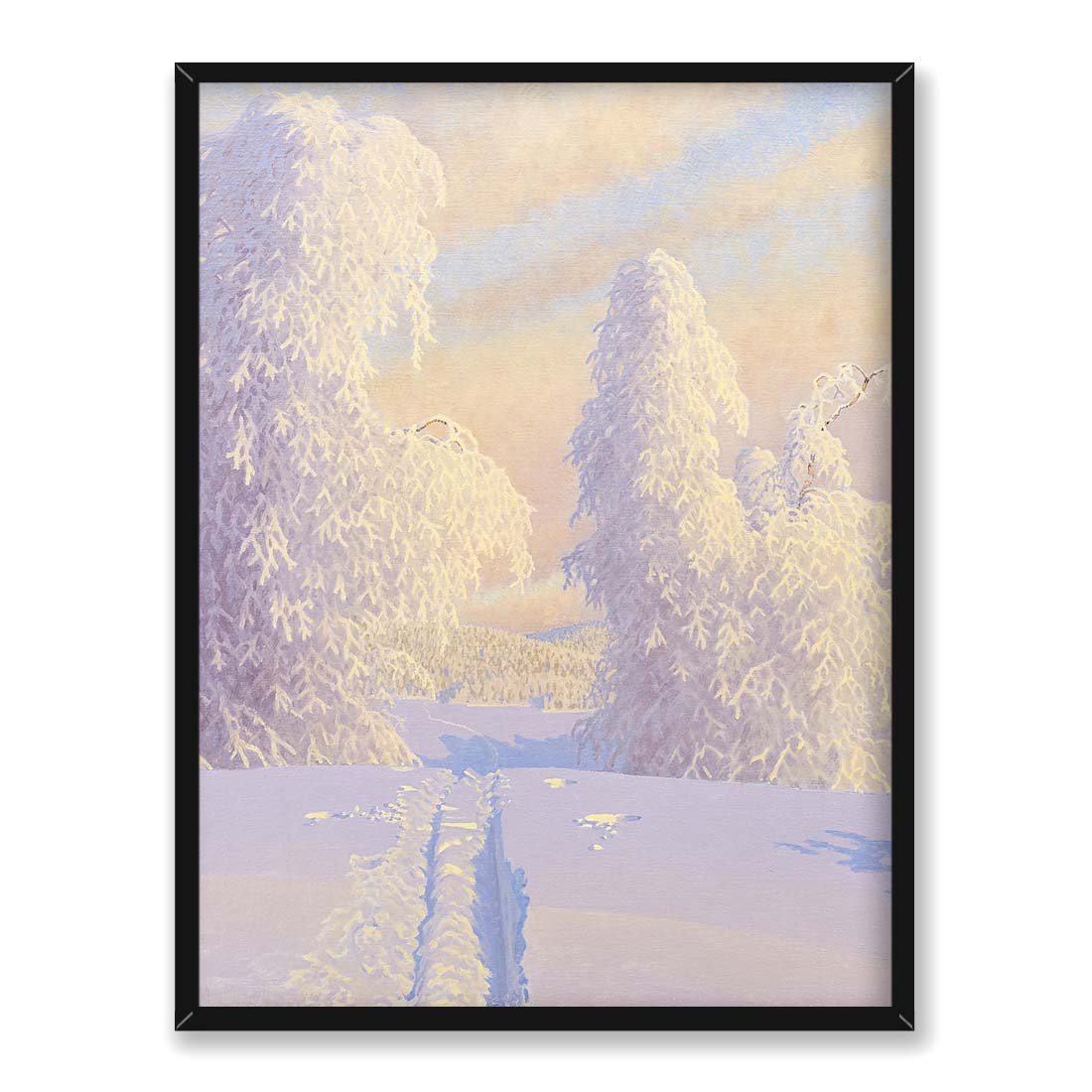 Gustaf Fjaestad Ślady nart w zimowym krajobrazie 30x40 w RAMIE